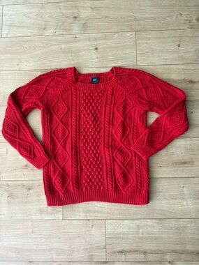 Gap Red Cable Knit Sweater Womens Small 100% Cotton Fisherman Chunky Crewneck